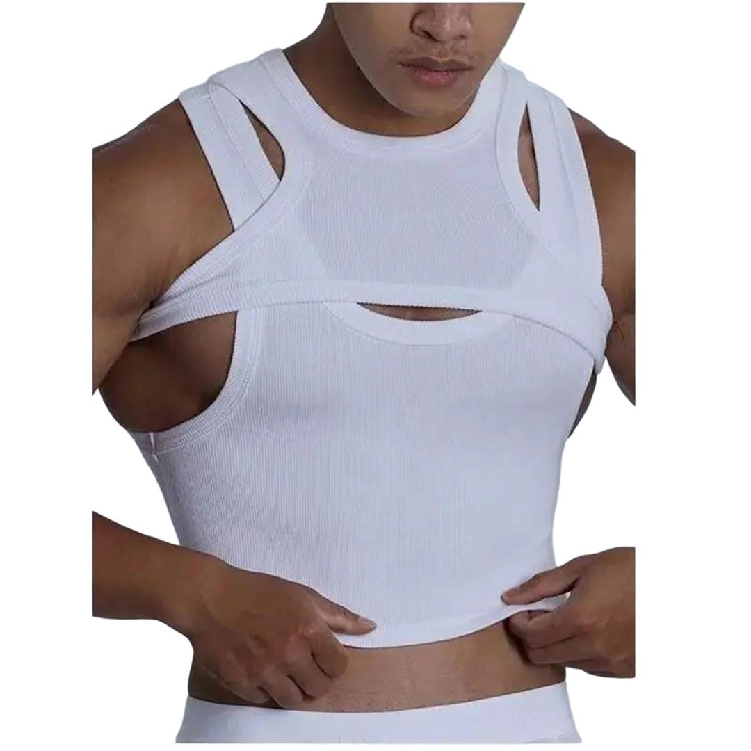 Camiseta sin mangas hombre ajustada cuello redondo de algodón cómodo tipo chaleco 6