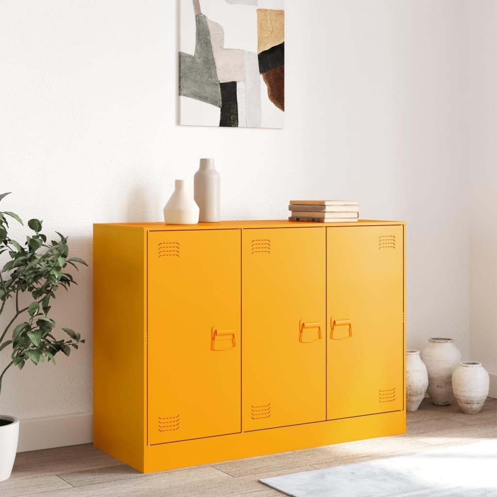 Armario archivador Armario Metalico Armario Oficina Muebles Oficina Armario archivador Archivos de Oficina con 3 Puertas 99 x 39 x 73 cm Amarillo Mostaza