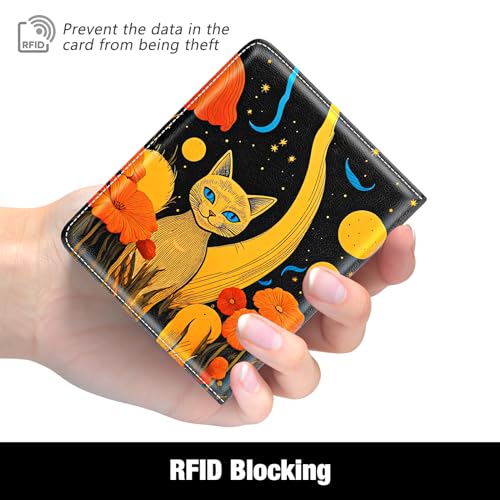 Image of Rouidr Womens Wallet, RFID Small Slim Wallet for Women, Cute Bifold Leather Pocket Credit Card Holder Ladies Mini Purse with Zipper Coin Pocket & ID Window, Golden Cat