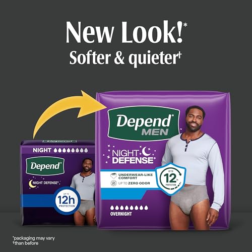 Image of Depend Night Defense Adult Diapers, Incontinence Underwear for Men, Disposable, Overnight, Large, Grey, 22 Count, Packaging May Vary (Pack of 2)