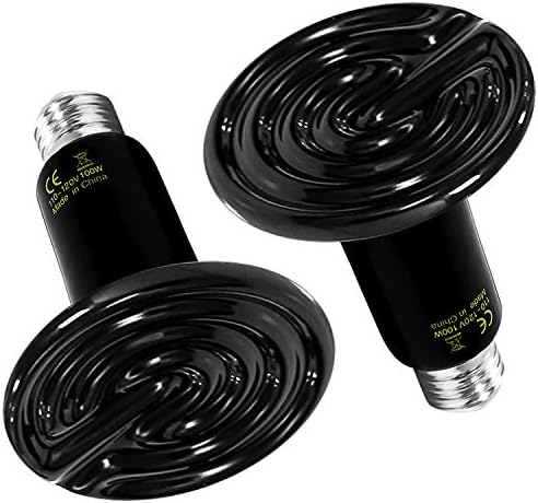 Simple Deluxe 100W 2-Pack Ceramic Heat Emitter Reptile Heat Lamp Bulb No Light Emitting Brooder Coop Heater for Amphibian Pet & Incubating Chicken, Black