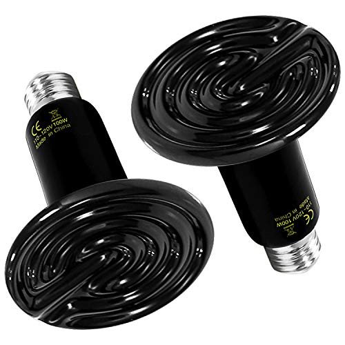 Simple Deluxe 100W 2-Pack Ceramic Heat Emitter Reptile Heat Lamp Bulb No Light Emitting Brooder Coop Heater for Amphibian Pet & Incubating Chicken, Black by Simple Deluxe - Used condition - CA$15.56