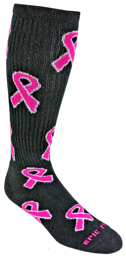 Epic Youth Breast Cancer Awareness Black/Fluorescent Pink Ribbon Kneehigh/Otc Socks Pair BLACK/FLUORESCENT PINK/WHITE RIBBONS (SMALL) SOCK SIZE PR