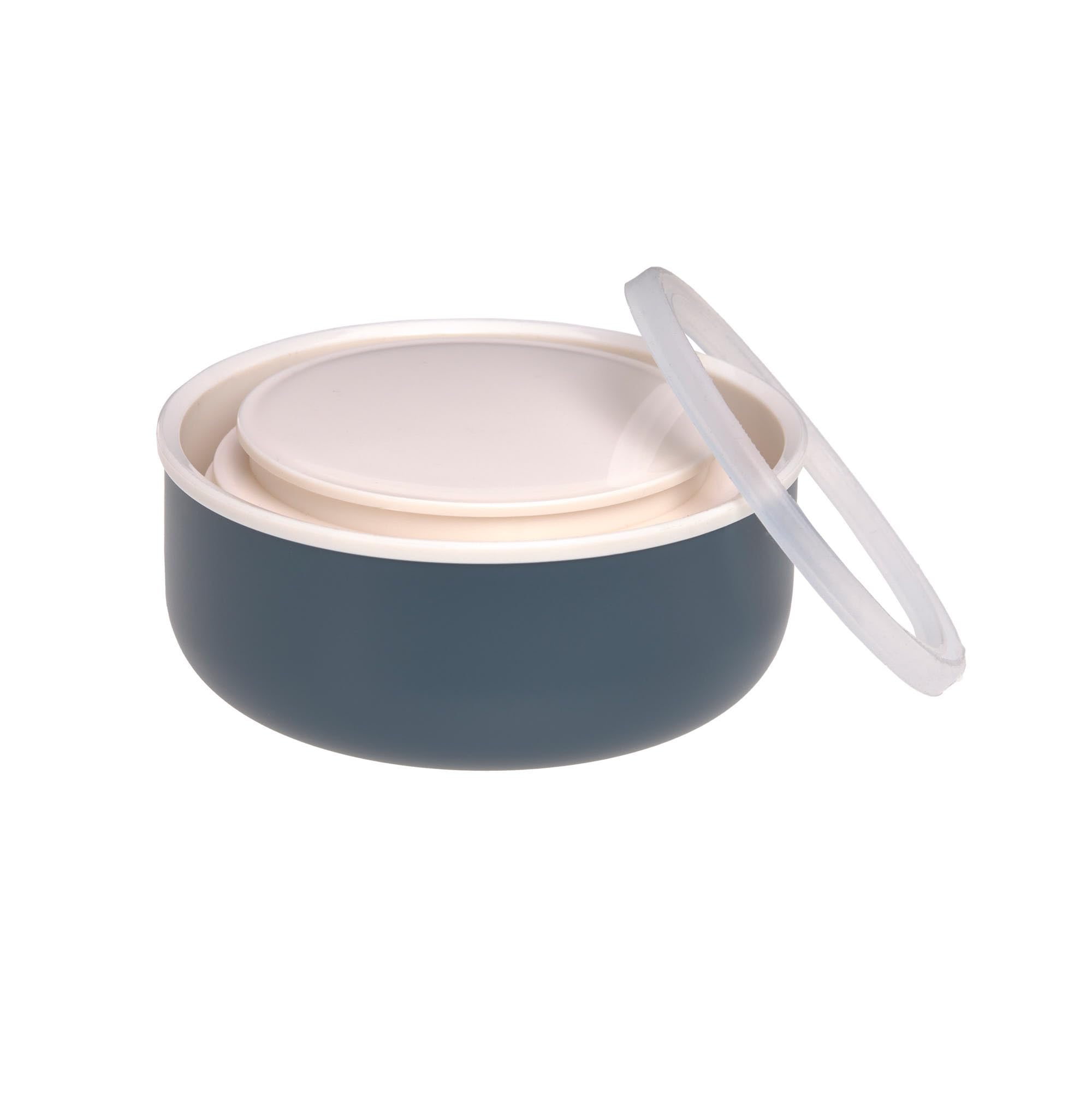 LÄSSIG Termiczny pojemnik do podgrzewania dla niemowląt, owsianka, szczelny, stal nierdzewna, 350 ml/Food Jar Happy Prints midnight Blue