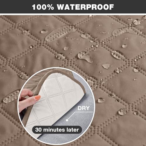 TAOCOCO 100% Waterproof Recliner Couch Covers, Recliner Sofa Covers with Leg Straps, 1-Piece Washable Reclining Sofa Cover with Pocket Couch Protector for Pets Kids(2 Seater, Khaki) — view 2