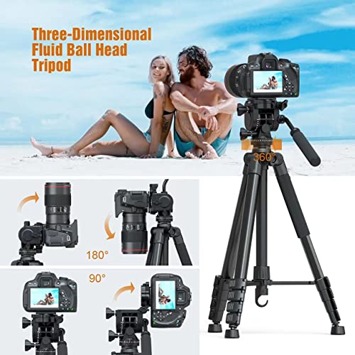 Smvchen 74.8"Camera Tripod With Fluid Head Phone Clip 2 Quick Release Plate 3 Metal Feet For Dslr Camera Video Camera Panoramic Camera Sports Camera Projectors Telescopes And Iphone14 Max Load 11 Lbs #TOP6