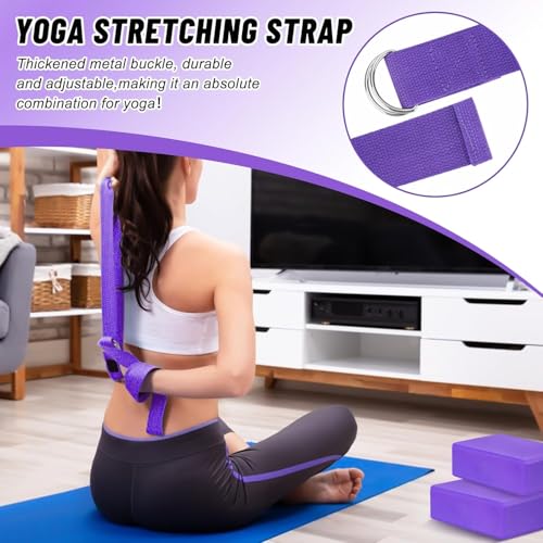 Image of Yoga Block Set of 2- Supportive Latex-Free Eva Foam - Soft Non-Slip Surface with Beveled Edges for Yoga, Pilates, Meditation - Yoga Accessories for Stability, Balance, Deepen Stretches (Multicolour) (Yoga Block & Strap, 9x6x4 in)