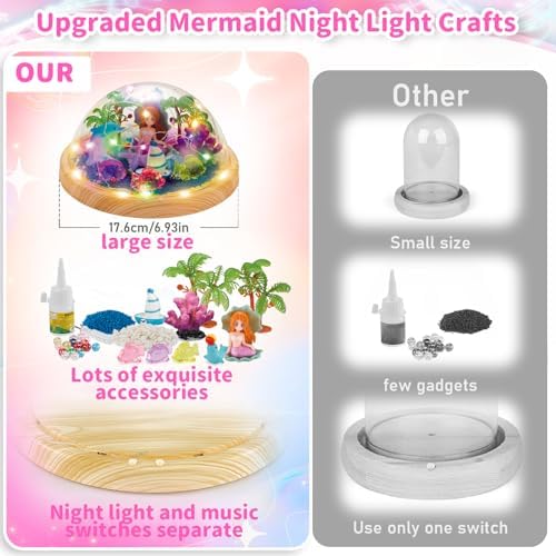 PAMIYO Mermaid Gifts for Girls, Make Your Own Music Night Light Kit for Bedroom Decor, Mermaid Craft Kits for Kids, Birthday Gifts for Girls, Toys for 3+ Year Old Girls