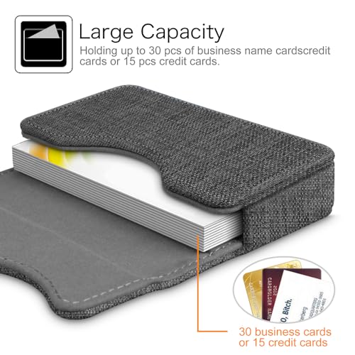FINTIE Visitenkartenetui Kartenetui, Premium Kunstleder Handgefertigte Scheckkartenhülle Kreditkartenetui mit Magnetverschluss für Damen Herren, Dunkelgrau (Stoff)