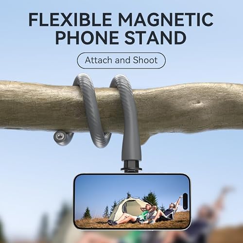 TELESIN° Magnetic Flexible Phone Mount Clamp Tripod Stand Stick Pole for Phones, Stroller Treadmill Tube Bike Motorcycle Phone Holder Attach Stand Accessories Arm Mount for iPhone Android Phones Grey