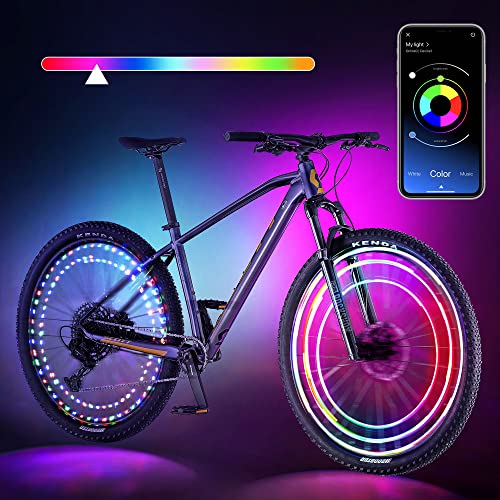 Fussion Upgraded Multicolor Changing LED Bike Wheel Lights with APP Control Waterproof, Bicycle Light 7 Colors 29 Lighting Modes and Strobes Great Gifts for Boys Girls Men Women - 2 Wheels
