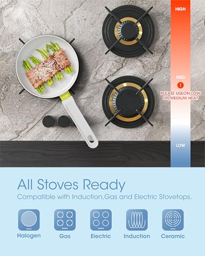 Ceramic Non Stick Cookware Set, 2.5QT Saucepan, 7" Egg Omelette Pan & 18/10 Stainless Steel Steamer, Induction Ready Frying & Sauce Pan Set, PTFE, PFOA & PFAS Free, Mix Blue - Image 8