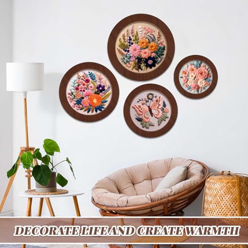 RattanView 12 Pcs 6 Inch and 8 Inch Wood Embroidery Hoop Frame with Embroidery Hoops Round Embroidery Hoops Display Frame for Finished Cross Stitch Hoop Frame DIY Art Craft Sewing Ornaments(Walnut)