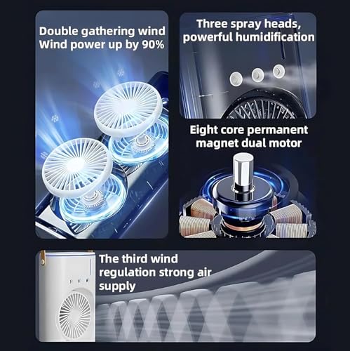 Image of VoiDrop Double Ended Spray Air Cooler Fan with Remote Control, Dual Turbo Cooling Fans, Portable Mist Air Cooler, USB Rechargeable Tower Fan with LED Light, Adjustable Wind Speeds for Home, Office