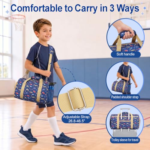 Image of Bagseri Boys Duffle Bag for Travel - Kids Gym Bag with Shoe Compartment