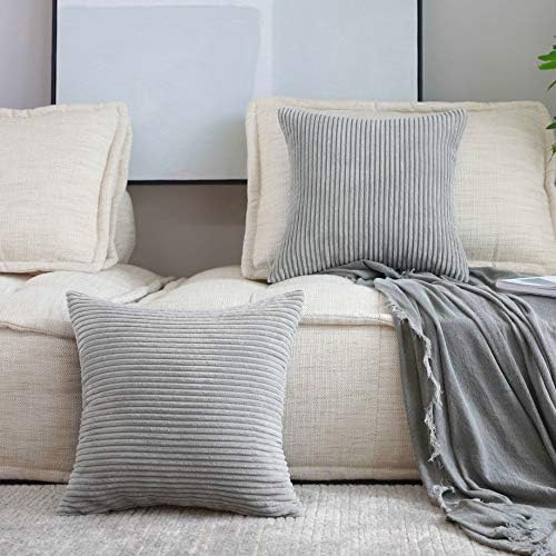 Home Brilliant Euro Shams 2 Pack Striped Soft Velvet Corduroy European Throw Pillow Sham for Sofa Couch Bench, 26x26 inch, Light Grey