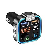 Music Streaming Adapter and Player Wireless Bluetooth FM Transmitter Supports USB Drive MP3 Player Hands-Free Calling Compatible with iPhone iPad Samsung Galaxy Real-Time Car Battery Monitoring