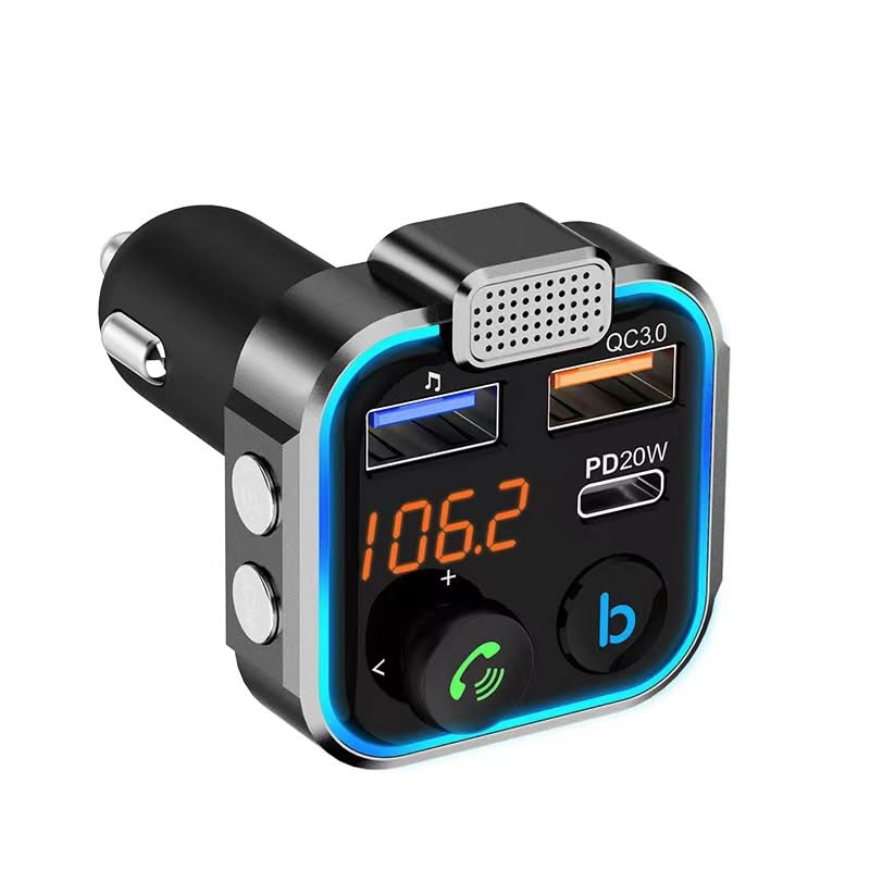 Music Streaming Adapter and Player Wireless Bluetooth FM Transmitter Supports USB Drive MP3 Player Hands-Free Calling Compatible with iPhone iPad Samsung Galaxy Real-Time Car Battery Monitoring