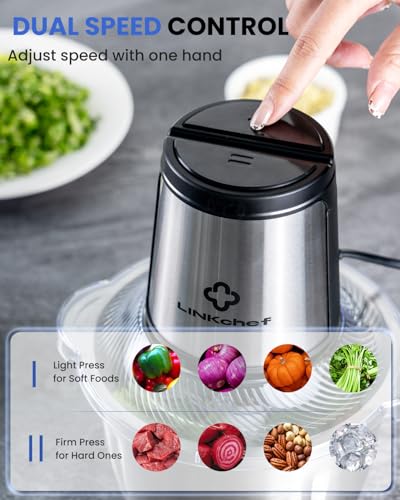 Image of LINKChef Food Processor, 6 Cup Electric Food Chopper, 250W Meat Grinder | Sharp Stainless Steel Blades Chop Meat, Vegetables, Onions and Baby Food, Stainless Steel Bowl, Compact and Easy to Clean