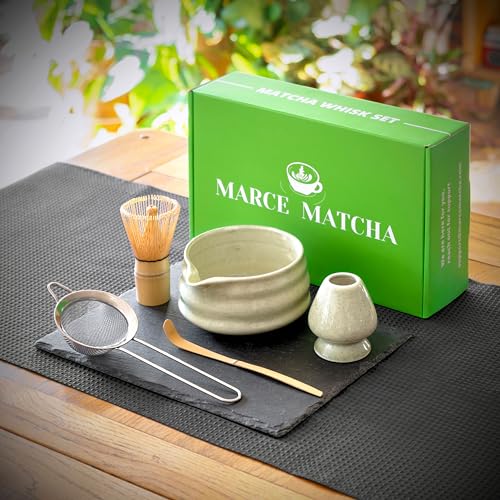 Marce Matcha Whisk Set- Matcha Set includes Matcha Whisk and Bowl (Bowl with Spout), Sifter, Holder and Scoop- The Perfect Bamboo Whisk for Matcha Tea (Molted Green) by Marce - Image 2