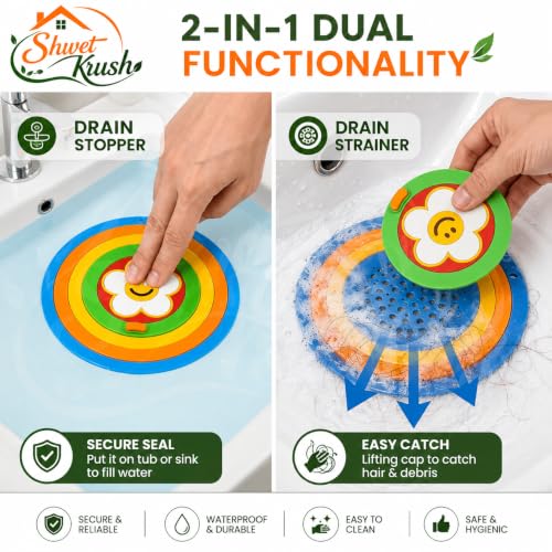 Image of Silicone Drain Cover Hair Catcher and Filter | Reusable Sink Drain Strainer, Bathroom Floor Drain Filter, Odor Blocker, Easy Cleaning Design, Flexible Silicone Drain Cover (Pack of 2)