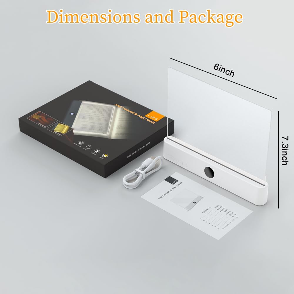 Book Light, Rechargeable Clear LED Flat Book Lights for Reading in Bed at Night with 3 Colors & Timer, Dimmable Panel Plate Book Lamp Full Page Light, Bookish Gifts for Women Readers Kids Book Lovers