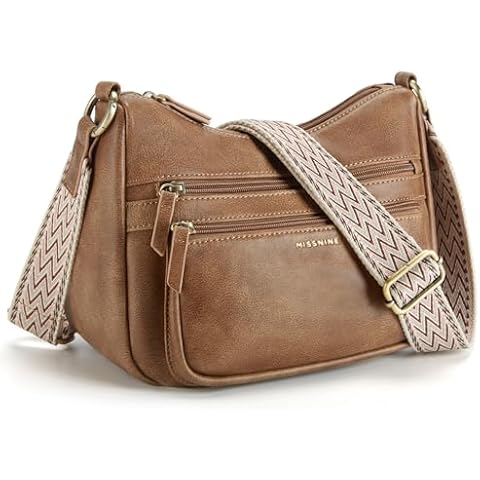 Missnine Crossbody Bags for Women Leather Purses Trendy Multi Pocket Shoulder Handbags with Adjustable Guitar Strap Cover