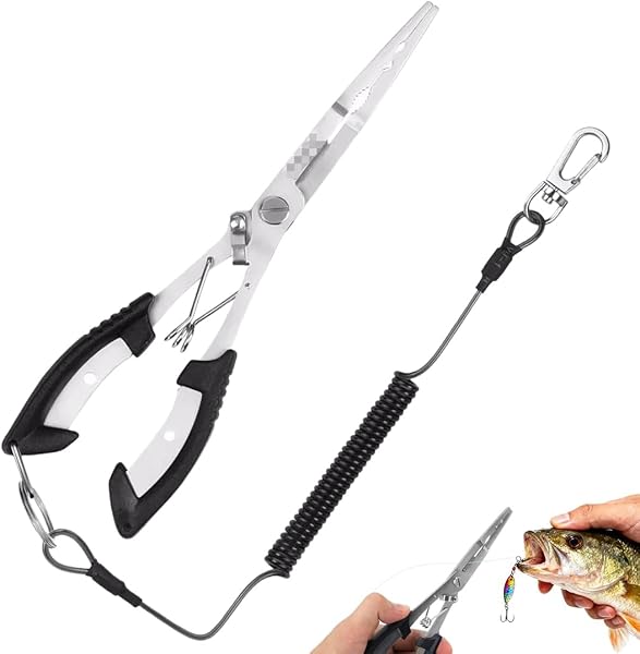 Pince de Pêche Multifonction en Acier Inoxydable avec Coupe-Fil et Cordon de Sécurité, pour Pêche en Mer, Rivière et Lac - 1