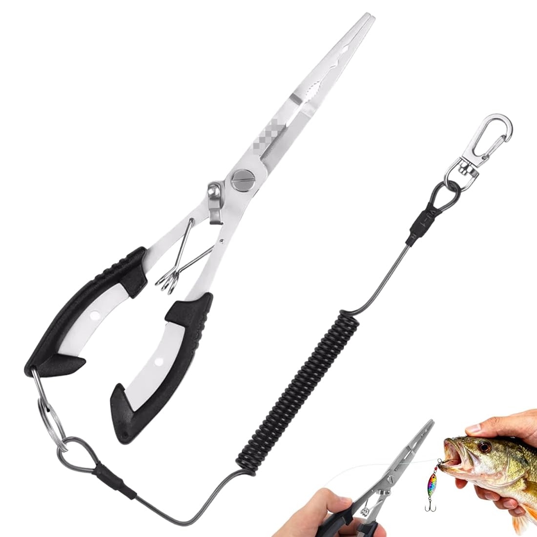 Pinza da Pesca Multifunzione in Acciaio Inossidabile, Tagliasnodi e Slamatore con Cordino di Sicurezza, per la Pesca in Mare e Lago
