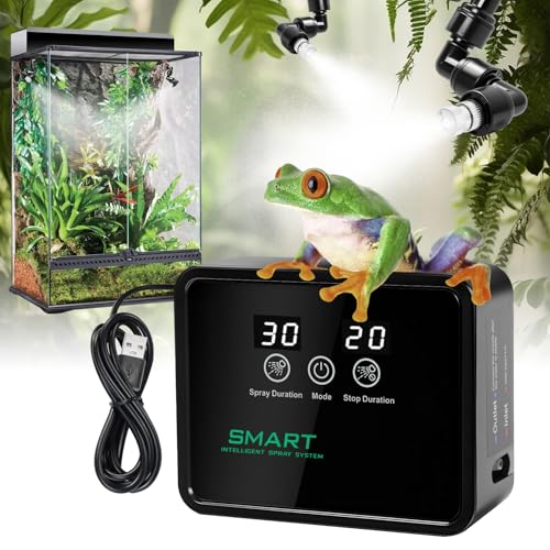 FMATOZ Reptile Humidifier Reptile Mister System with Timer & 360° Nozzles, Chameleons, Snakes, Frogs Misting for Terrarium, Auto Misting for Terrariums, Adjustable Nozzles & Quiet Operation