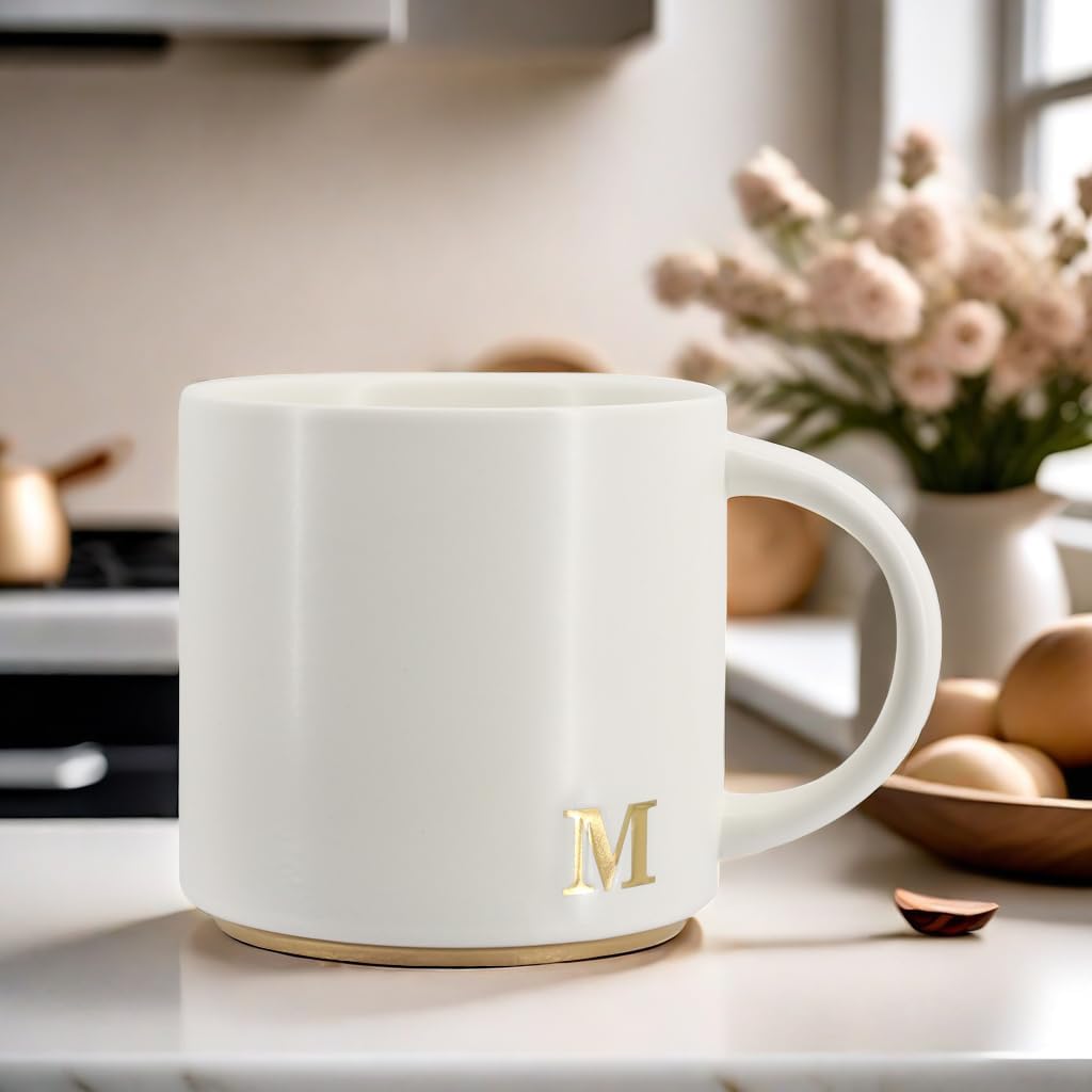 COLLECTIVE HOME - Monogram Ceramic Mugs, 15 oz Golden Initial Coffee Cups, Elegant Capital Alphabet Tea Mugs, Elegant Personalized Mug with Gift Box, Luxurious Cups for Office and Home (M) - Image 4
