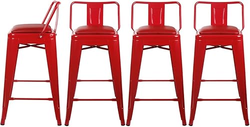 Vista 285 de GIA Taburete de metal con respaldo bajo de altura de mostrador de 24 pulgadas con asiento de cuero vegano, color plateado