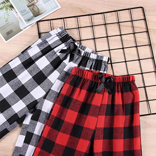 Image of Kids Girl's Christmas Pants Red Plaid Buffalo Bottom Black Stretch Sweatpants Elastic Casual Soft Lounge Pants
