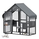 MELLCOM Outdoor Cat Enclosure,Wooden Catio with Waterproof Roof,2 Cat Houses,Compatible with Wall-Pet Doors,186x70x188cm