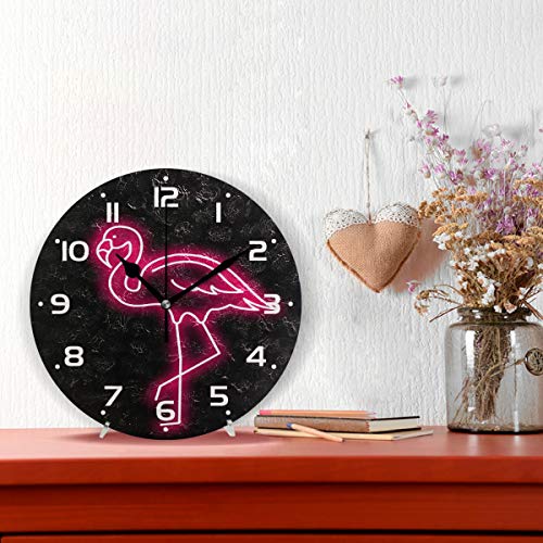 Zzkko Neon Flamingo Wall Clock Quartz Analog Quiet, 9.5 Inch Round Desk Clock Battery Operated Easy To Read Decorative For Kitchen Bedroom Bathroom Living Room Classroom #TOP1