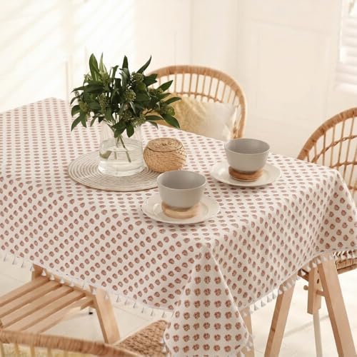 Image of Amazon Brand - Umi Premium Microfiber Cotton Table Cloth for 6-Seater Dining Table, 60 x 90 Inch Rectangular Printed Dining Table Cover with Tassels, Washable, Reusable,Pack of 1