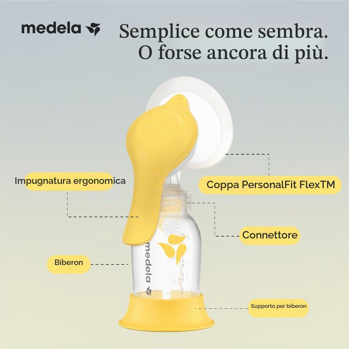 Tiralatte manuale Medela Harmony, tiralatte a mano singola con scudi flessibili per un maggiore comfort ed esprimere più latte