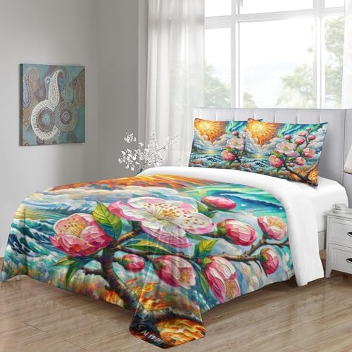 Linge de lit double avec housse de couette fleur de pêche 200x200 cm