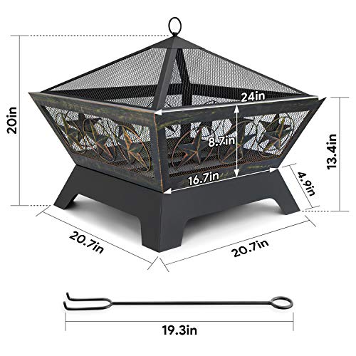 Amagabeli Fire Pit Outdoor Wood Burning 24In With Cover Fireplace Poker Spark Screen Retardant Mesh Lid Extra Deep Large Square Outside Patio Backyard Deck Heavy Duty Metal Grate Rustproof Bronze #TOP1