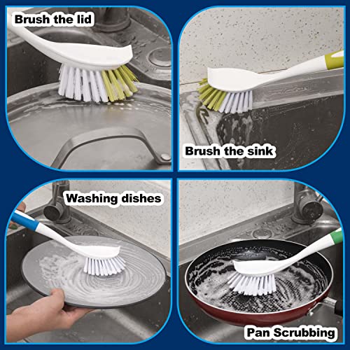 Klickpick Home - Pack Of 3, Dish Cleaning Scrub Brush With Handle For Dish Kitchen Pot Pan Scrubbing Brushes With Stiff Bristles Multiple Colors #TOP3