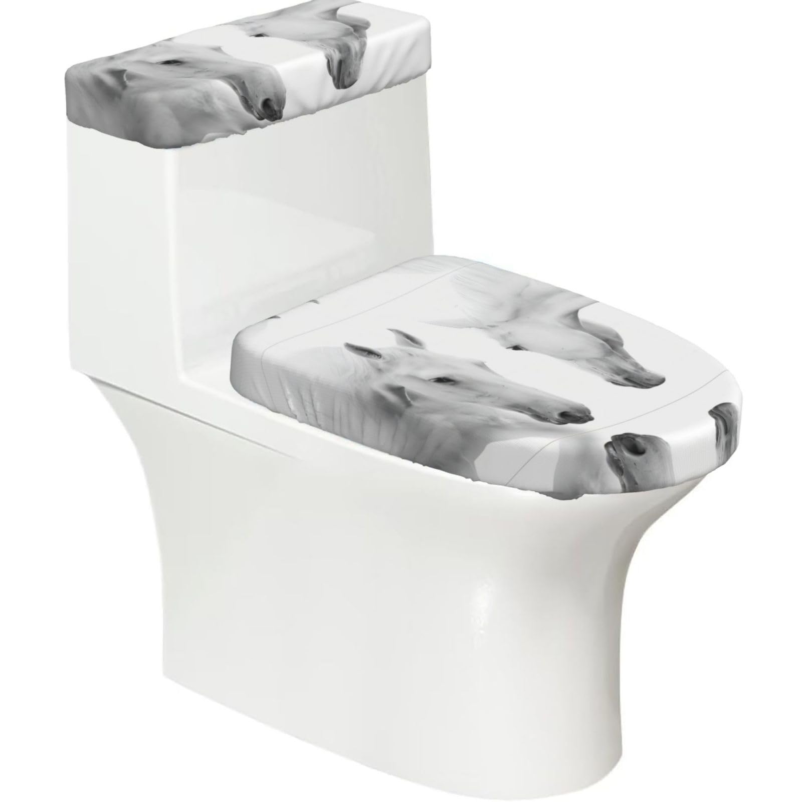 Mrowyc Black White Horses Printed Toilet Seat Set - Set Of 2 - Universal Toilet Seat Cover - Housewarming Birthday Christmas Gift
