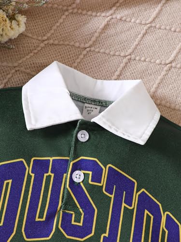 Image of Floerns Toddler Girls 2 Piece Outfit Colorblock Letter Graphic Collared Sweatshirt and Pleated Skirt Set Green and White 6Y