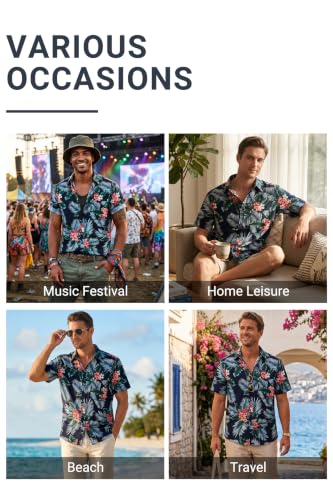 Image of Men's Hawaiian Shirts Short Sleeve Aloha Shirt for Men Casual Button Down Tropical Hawaii Floral Shirt Summer BeachParty