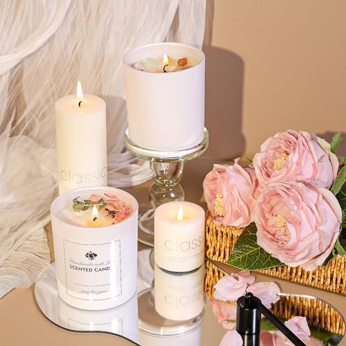 Image of CONNOO 10oz White Christmas Candle Jars for Candle Making with Airtight Bamboo Lid, Beautiful Sticky Warning Labels for Candle Making, Empty Containers, Dishwasher Safe, 10 Oz, 12