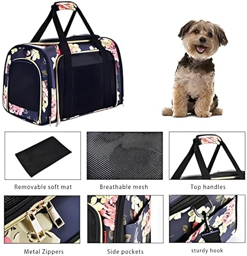 Image of KIKA Pets Goldfinch Cat Bag Carrier | Small Dog Puppy Bag Carrier | Large Size (20 x 12 x 12 inches), French Peony Print