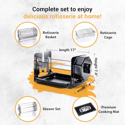 ROTO-Q 360 Family Bundle Rotisserie Kit - Non-Electric Wind-Up Spit Roaster with Rotisserie Basket, Flat Cage, Skewer Set, and Cooking Mat for Grills, Ovens, and Smokers - Indoor & Outdoor BBQ Use - Thumbnail 2