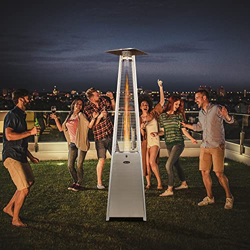 Belleze 42,000 Btu Gas Outdoor Pyramid Patio Heater With Tall Dancing Flame, Piezo Ignition System And Wheels For Smooth Mobility And Lp Propane Heat Csa Certified - Stainless Steel #TOP6