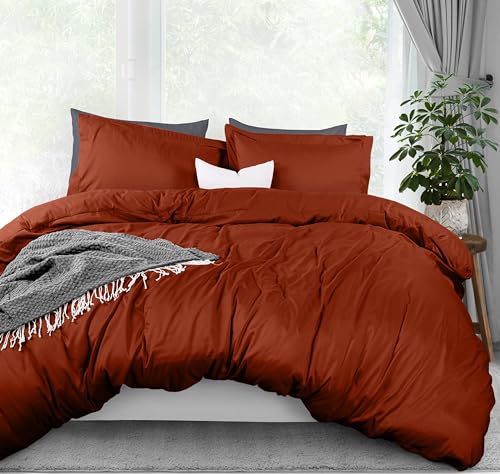Utopia Bedding Duvet Cover Queen Size - 3 Piece with Zipper Closure - 1 Comforter Cover 90X90 Inches & 2 Pillow Shams 20X26 Inches (Orange) Comforter Not Included