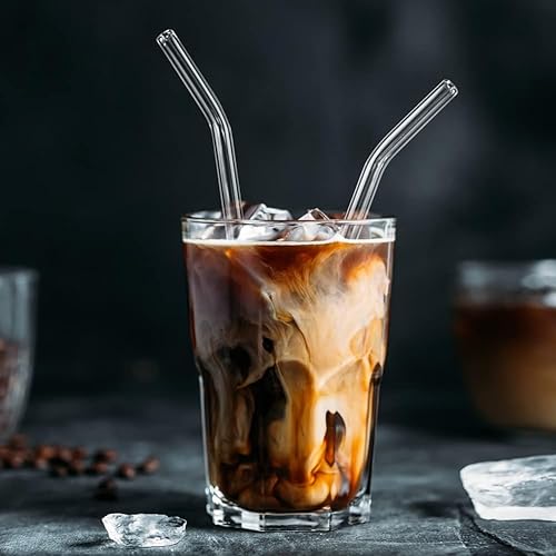 Miniatura 4 de Paquete de 12 popotes de vidrio reutilizables de 8 pulgadas x 0.315 in, popotes de vidrio doblados con 2 cepillos de limpieza, popotes reutilizables