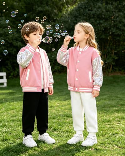 Image of Cromoncent Kids Varsity Baseball Jacket Colorblock Bomber Coat Unisex Boys Girls School Outwear, 18 Months - 14 Years